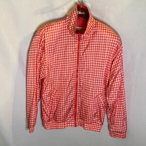 Lavon Vintage 1980s Gingham Orange White Windbreaker Jacket